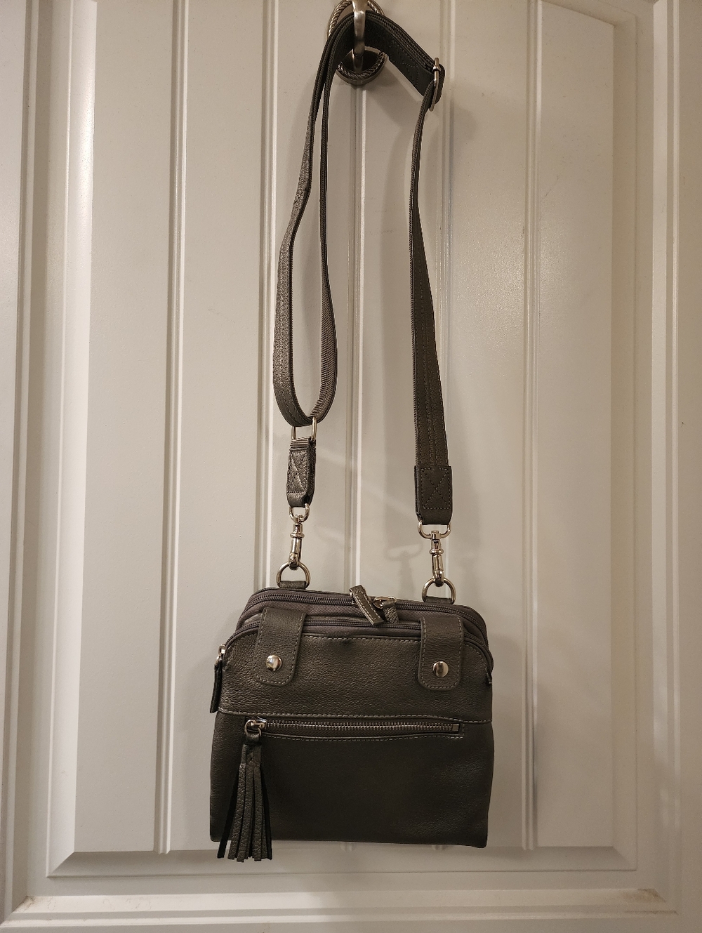 Pewter silver leather conceal carry crossbody